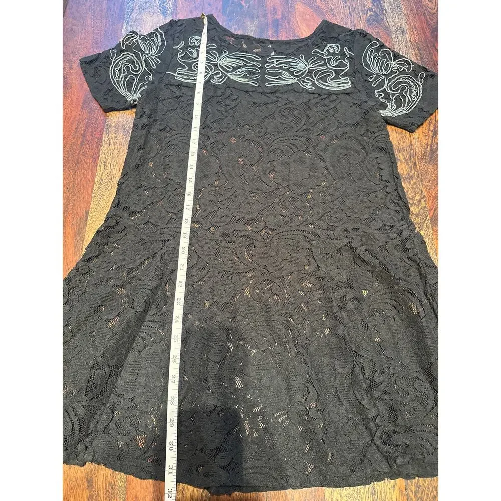 Free People Black Sheer Lace Mini Dress - Size Small